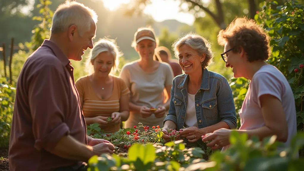 Gardeners sharing seeds in community garden