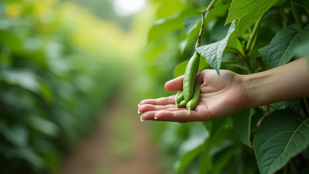 Hand harvesting ripe heirloom bean pods