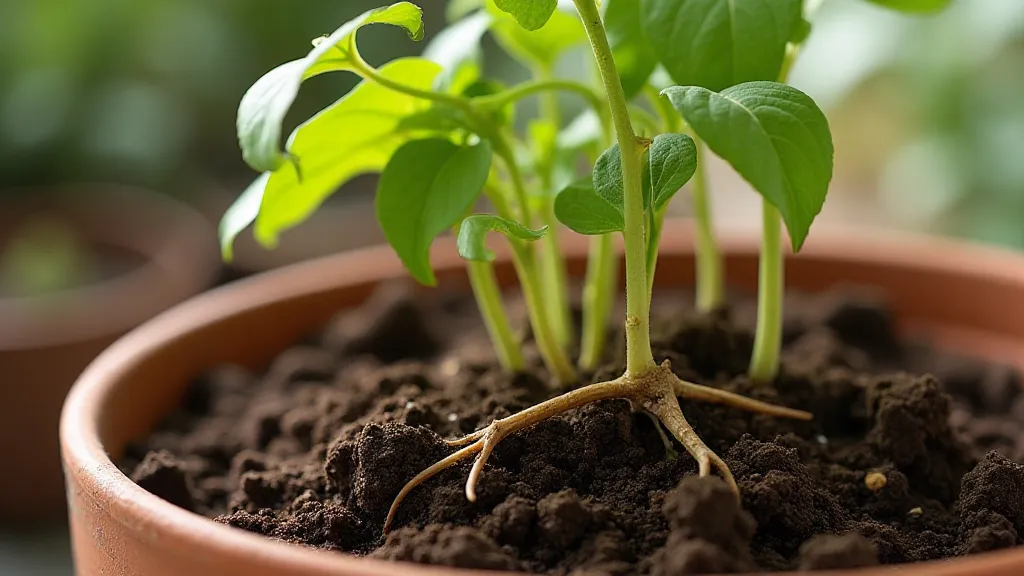 Heirloom bean taproot in a pot