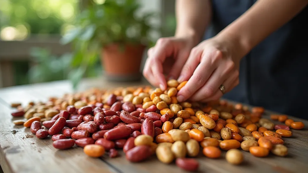 Hands sorting heirloom beans