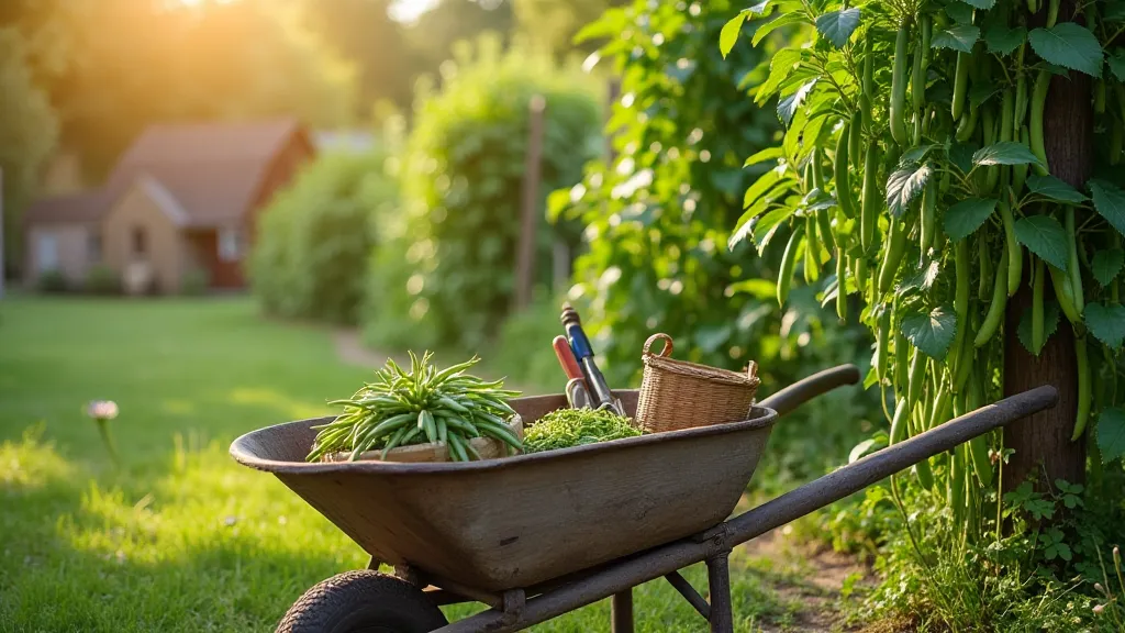 Flourishing pole bean trellis