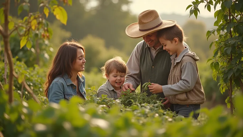 Family harvesting beans